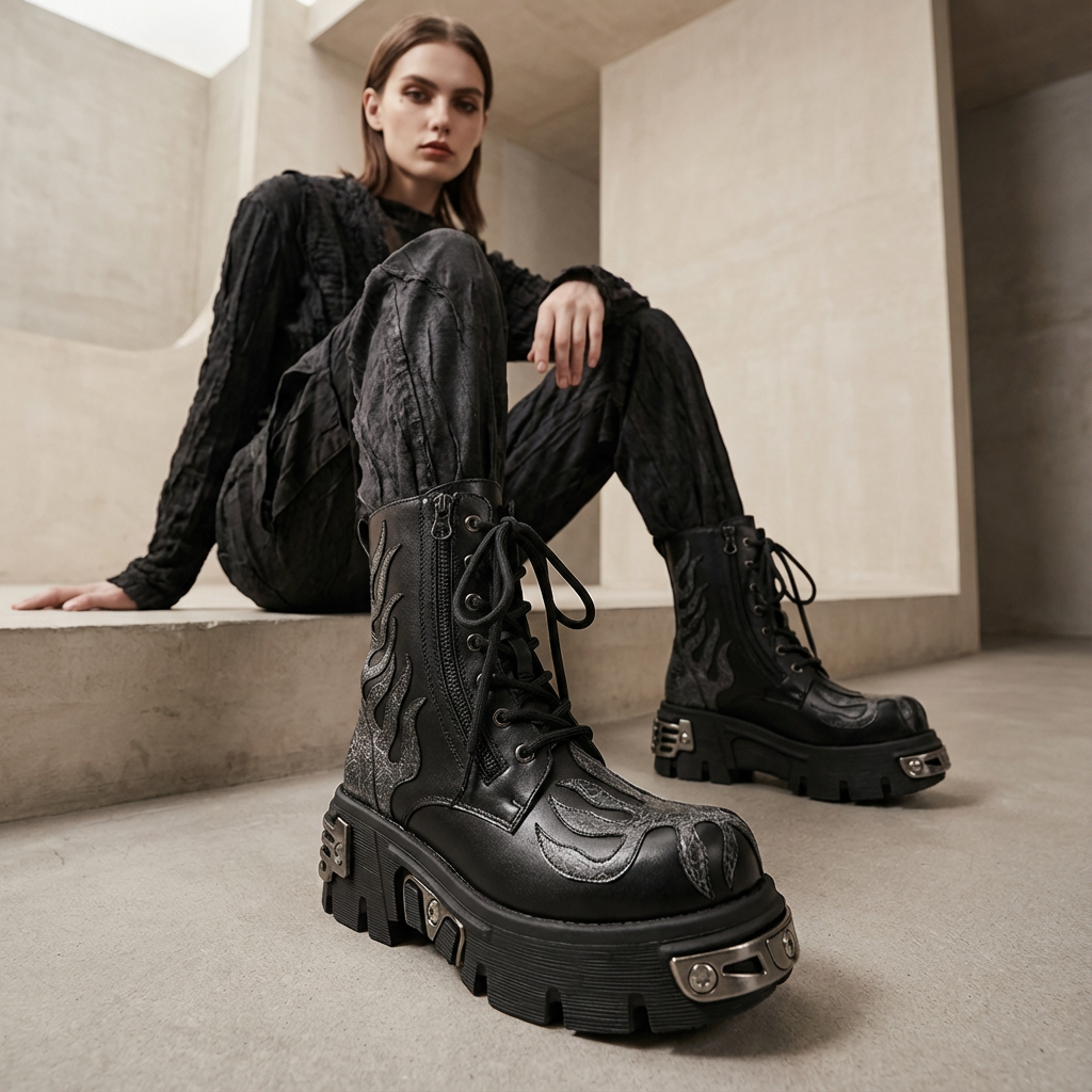 Bottes Courtes Épaisses Femme Virex | Plateforme Métallique, Lacets