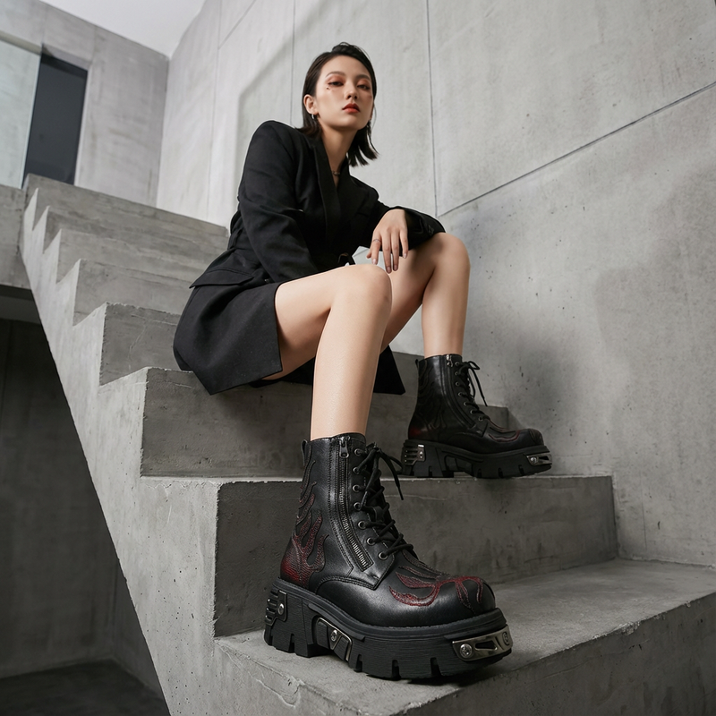 Bottes Courtes Épaisses Femme Virex | Plateforme Métallique, Lacets