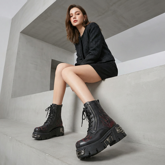 Bottes Courtes Épaisses Femme Virex | Plateforme Métallique, Lacets