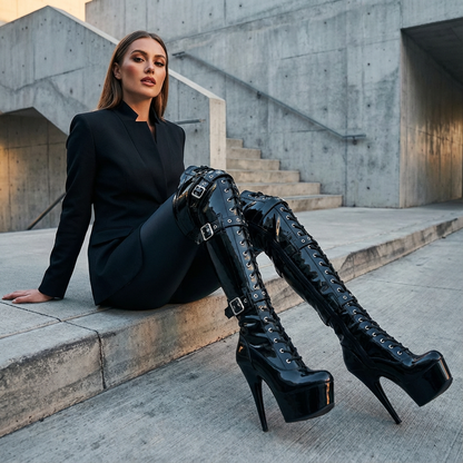 Bottes Montantes Gothiques à Plateforme Femme Obscyra | Boucles à Lacets, Stiletto Extrême