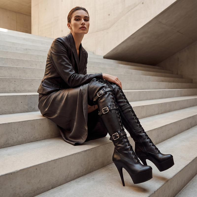 Bottes Montantes Gothiques à Plateforme Femme Obscyra | Boucles à Lacets, Stiletto Extrême