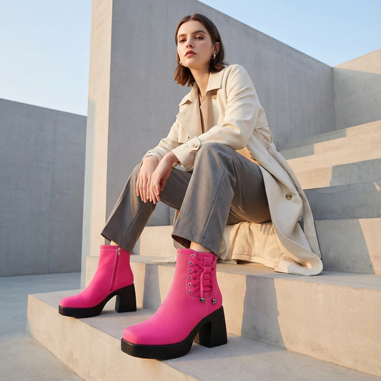 Bottines à plateforme pour femmes Lunette | Finition denim, talon épais