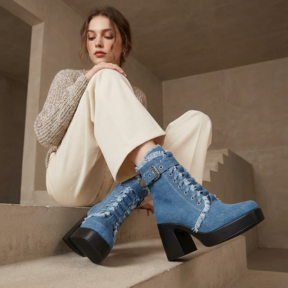 Bottes Courtes à Plateforme Femme Liora | Détail Lacets, Talon Bloc Épais