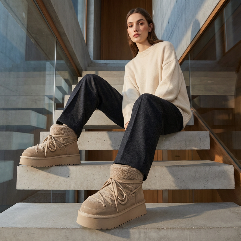 Bottes de neige noires pour femmes Bella | Cuir de vache, chaudes et élégantes