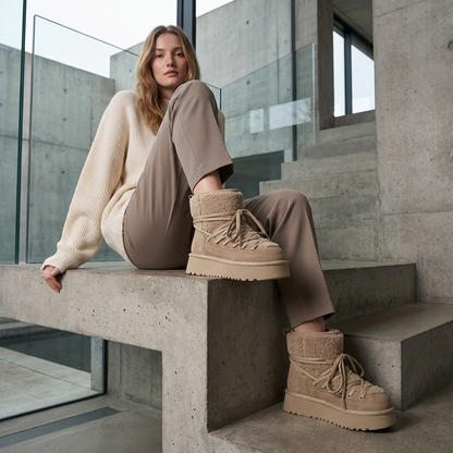 Bottes de neige noires pour femmes Bella | Cuir de vache, chaudes et élégantes