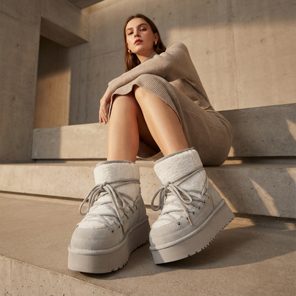 Bottes de neige noires pour femmes Bella | Cuir de vache, chaudes et élégantes