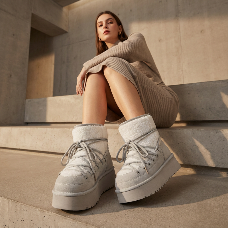 Bottes de neige noires pour femmes Bella | Cuir de vache, chaudes et élégantes