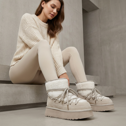 Bottes de neige noires pour femmes Bella | Cuir de vache, chaudes et élégantes