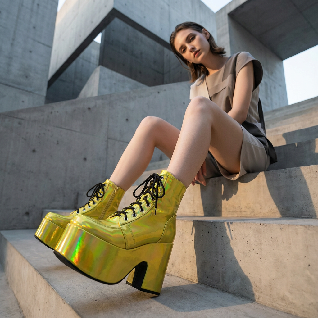 Bottes punk noires Tina pour femmes | Semelle épaisse, design à lacets