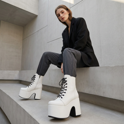 Bottes punk noires Tina pour femmes | Semelle épaisse, design à lacets