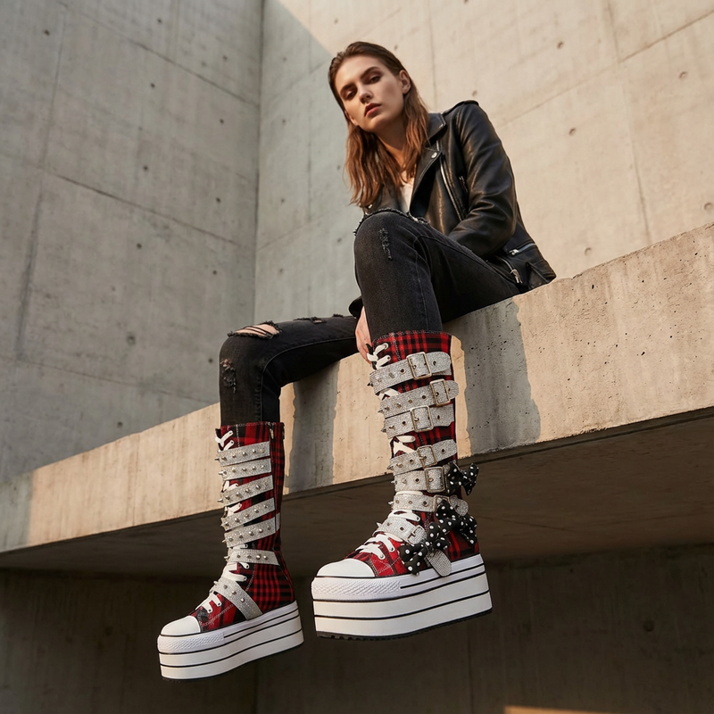 Bottes en toile Rita pour femmes | Semelle épaisse, boucle à rivets