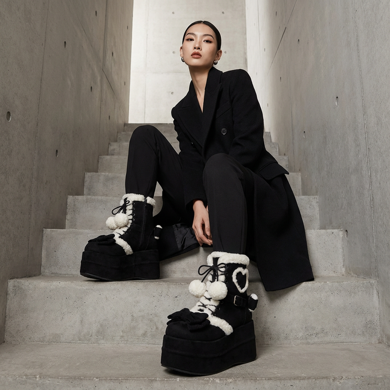 Bottes de Neige à Plateforme Fille Luna | Bordure en Fourrure Synthétique, Lacets avec Nœud