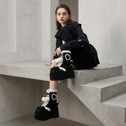 Bottes de Neige à Plateforme Fille Luna | Bordure en Fourrure Synthétique, Lacets avec Nœud