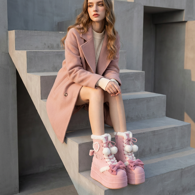 Bottes de Neige à Plateforme Fille Luna | Bordure en Fourrure Synthétique, Lacets avec Nœud