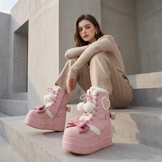 Bottes de Neige à Plateforme Fille Luna | Bordure en Fourrure Synthétique, Lacets avec Nœud