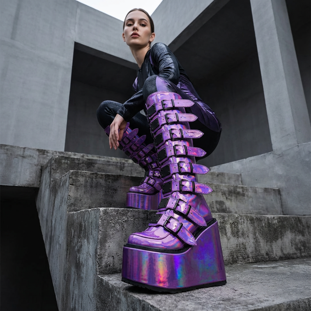 Bottes moto punk pour femmes | Design compensé, détail boucle de ceinture