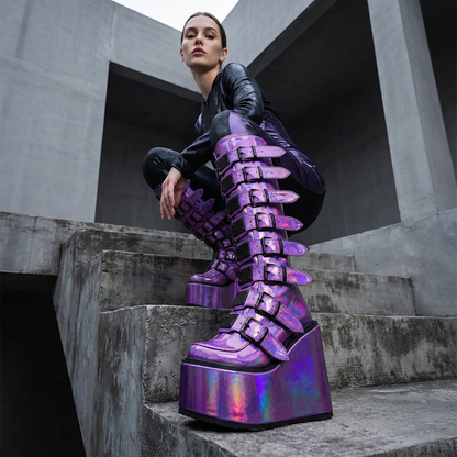 Bottes moto punk pour femmes | Design compensé, détail boucle de ceinture