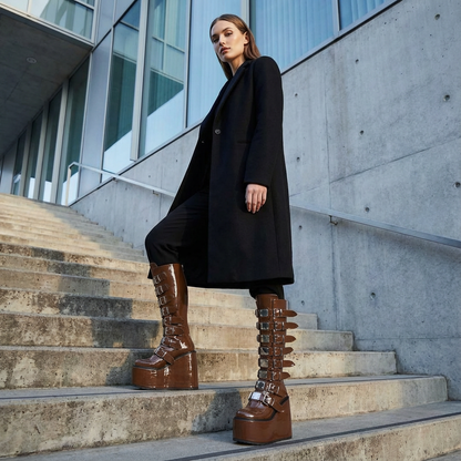 Bottes moto punk pour femmes | Design compensé, détail boucle de ceinture