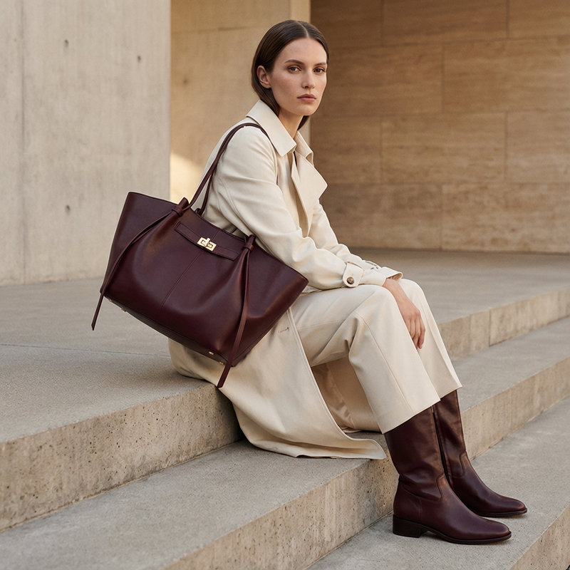Bolso Tote Comprador para Mujeres Marielle | Silueta Ancha, Detalle de Cierre Giratorio
