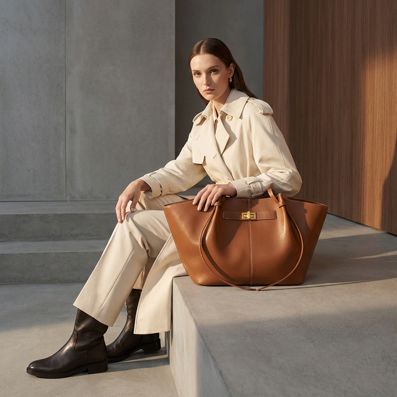 Bolso Tote Comprador para Mujeres Marielle | Silueta Ancha, Detalle de Cierre Giratorio