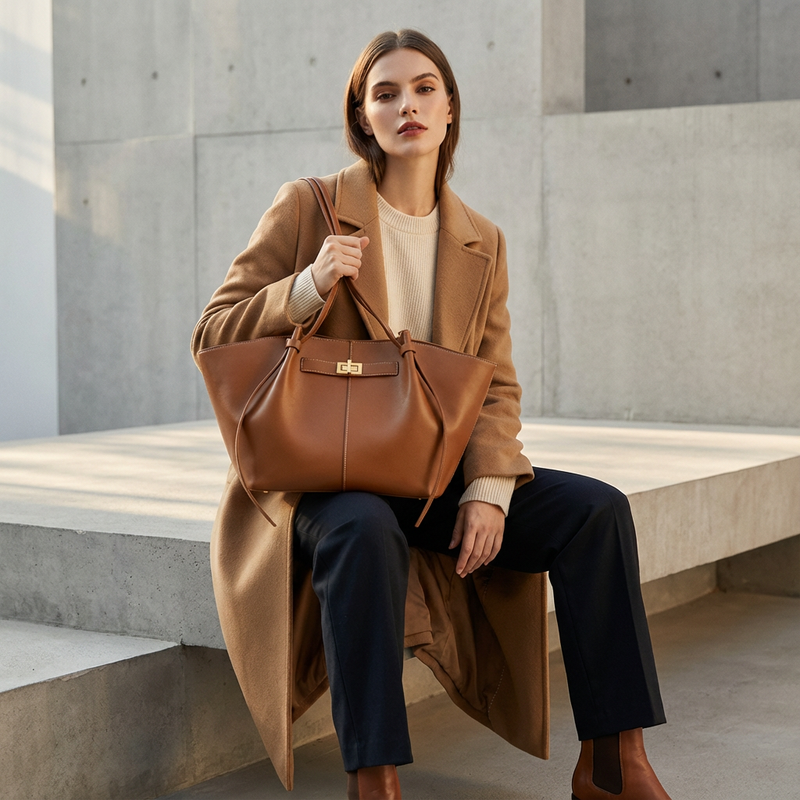 Bolso Tote Comprador para Mujeres Marielle | Silueta Ancha, Detalle de Cierre Giratorio