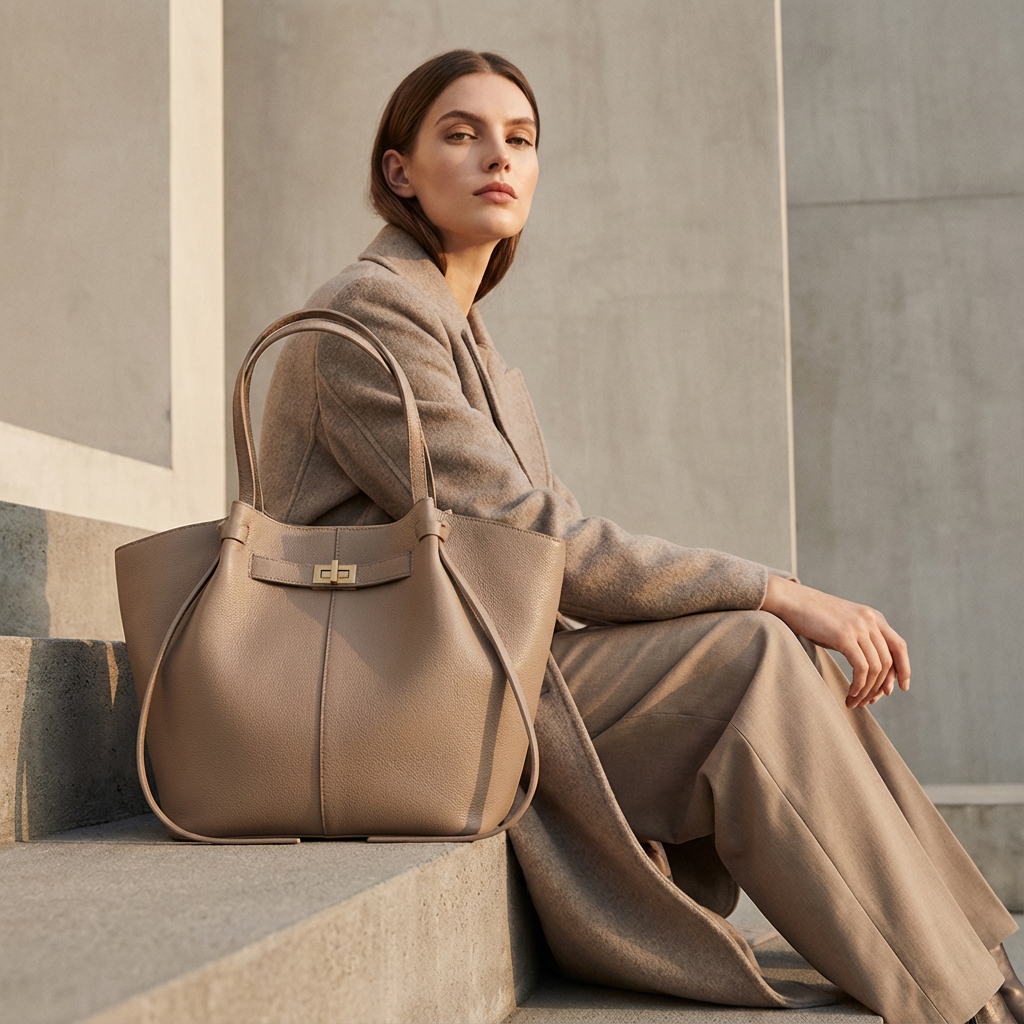 Bolso Tote Comprador para Mujeres Marielle | Silueta Ancha, Detalle de Cierre Giratorio