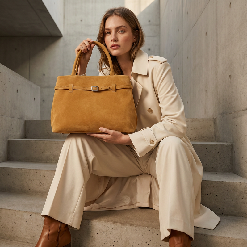 Sac à main en daim pour femmes Aurelia | Design ceinturé à l’avant, poignée supérieure