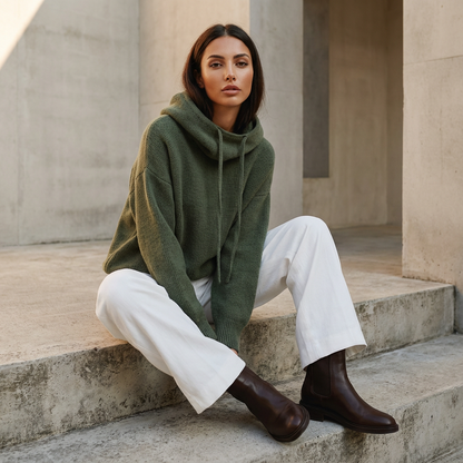 Pull à capuche confortable pour femmes Elara | Texture tricotée, capuche à cordon