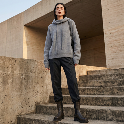 Pull à capuche confortable pour femmes Elara | Texture tricotée, capuche à cordon