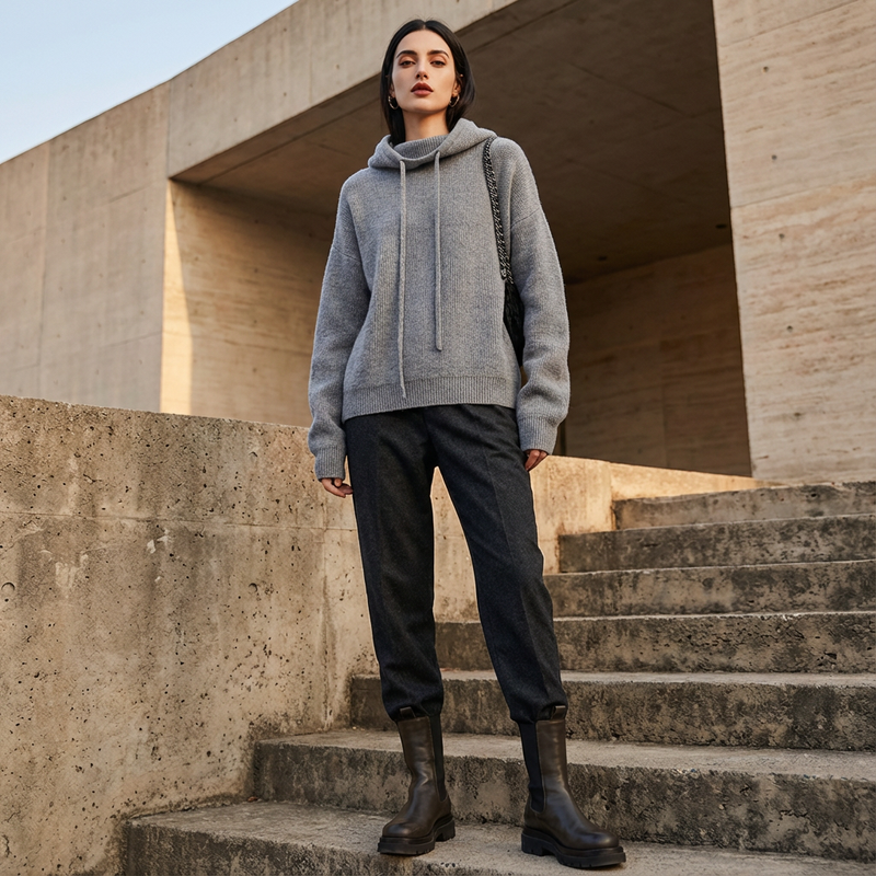 Pull à capuche confortable pour femmes Elara | Texture tricotée, capuche à cordon