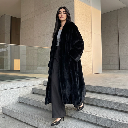 Manteau long en fausse fourrure pour femmes Lena | Col châle, larges poignets en fourrure