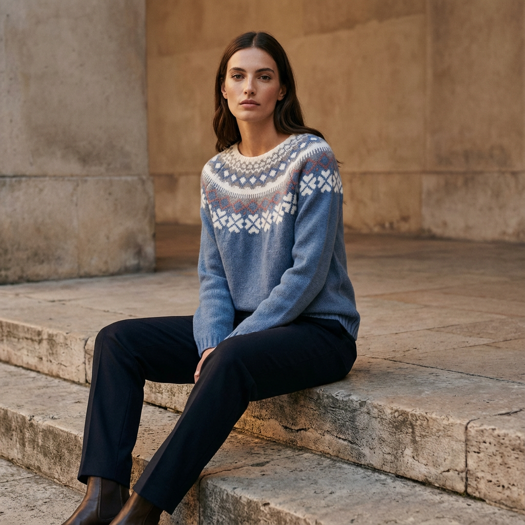 Pull tricoté pour femmes Calyrix | Motif nordique, col rond