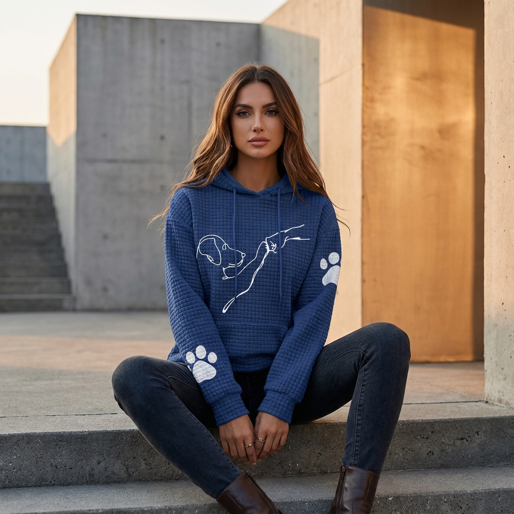 Sudadera de punto waffle para mujer Sablewyn | Gráfico de Línea de Perro, Bolsillo Canguro