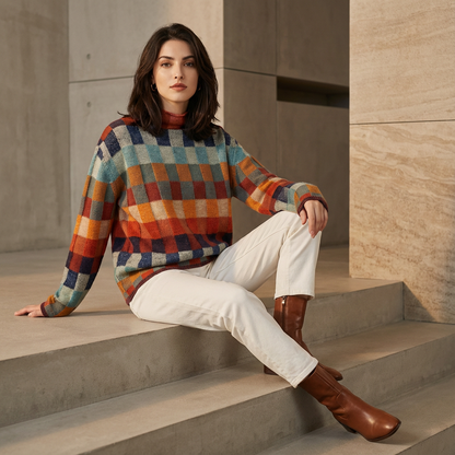 Pull en maille pour femmes Aureline | Bloc de couleurs, manches longues