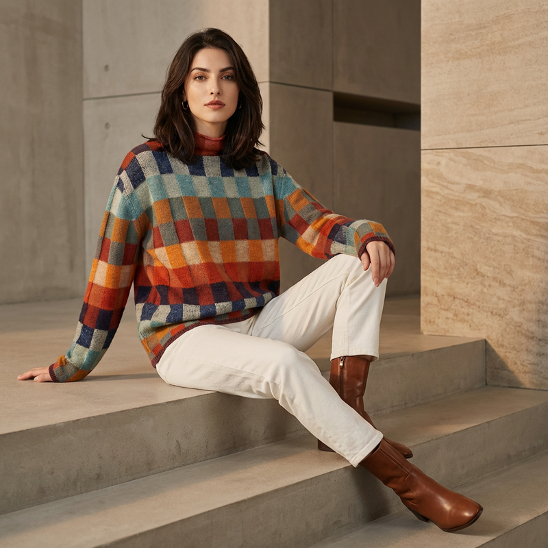 Pull en maille pour femmes Aureline | Bloc de couleurs, manches longues