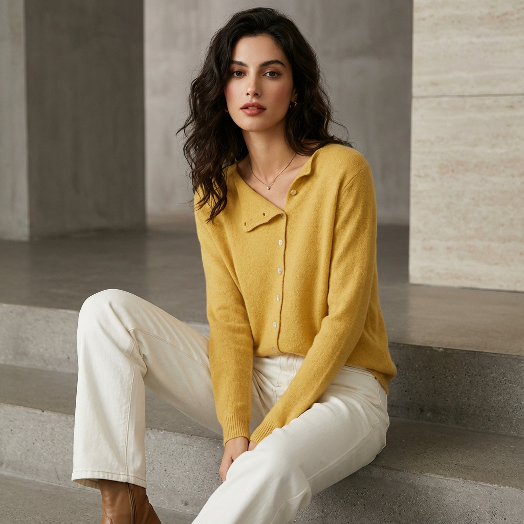 Cardigan Boutonné Femme Seraphine | Encolure Asymétrique, Détail Boutons Frontaux