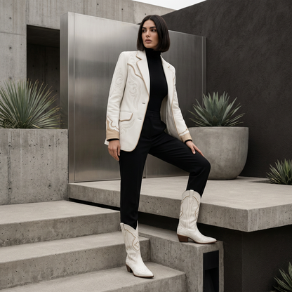 Botas de Vaquera para Mujeres Vera | Diseño Bordado, Tacón Grueso, Negro