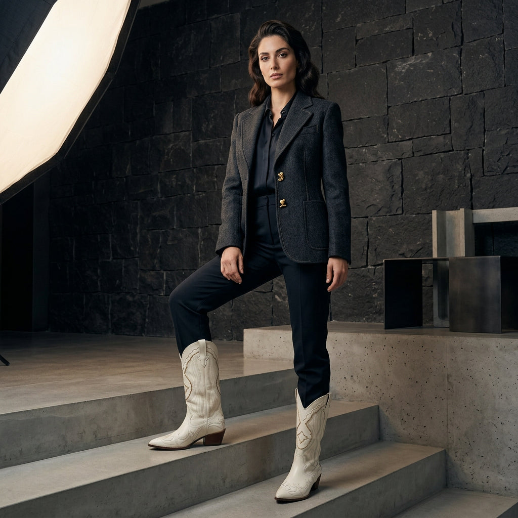 Botas de Vaquera para Mujeres Vera | Diseño Bordado, Tacón Grueso, Negro