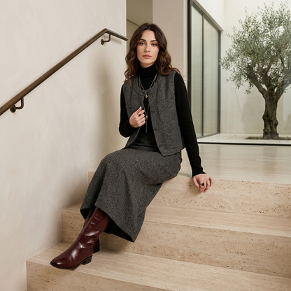 Ensemble costume pour femmes Elysia | Tweed gris décontracté, 3 pièces