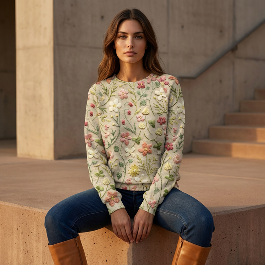 Pull Femme Elowyn | Broderie Florale, Col Rond