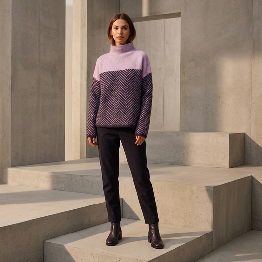 Pull Col Roulé Femme Elora | Texture Chevron, Coupe Décontractée