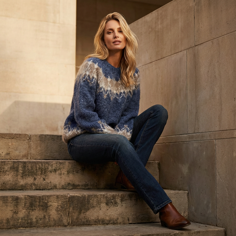 Pull Tricot Femme Sigrid | Motif Nordique, Col Rond