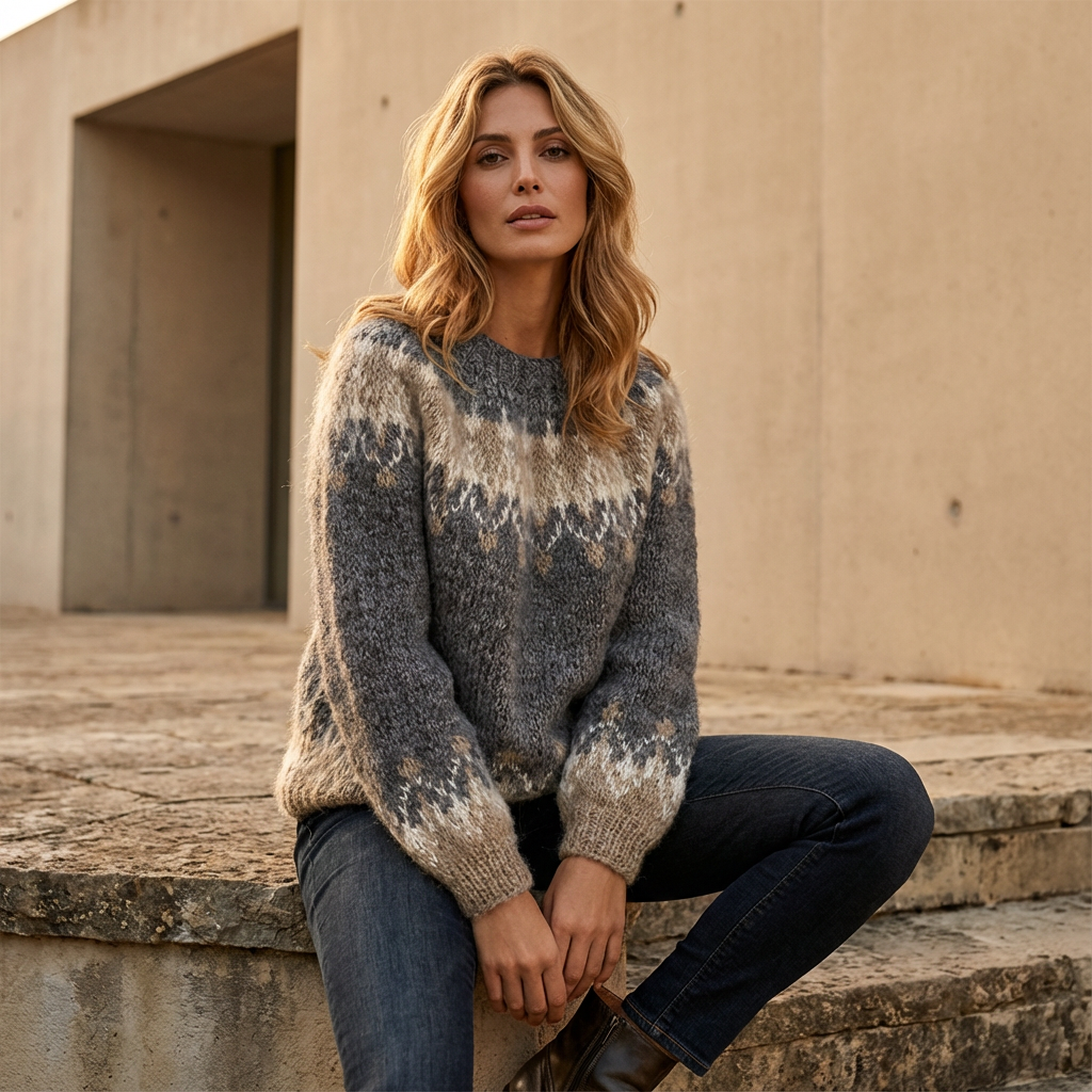 Pull Tricot Femme Sigrid | Motif Nordique, Col Rond