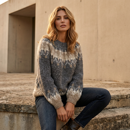 Pull Tricot Femme Sigrid | Motif Nordique, Col Rond