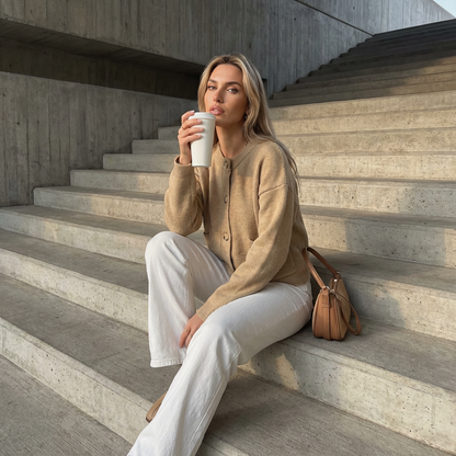 Cárdigan de Punto para Mujeres Ardena | Frente con Botones, Bolsillos de Parche