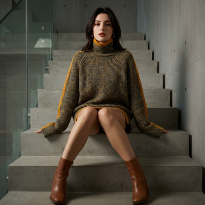 Pull Col Roulé Femme Virella | Tricot Côtelé, Bordure Contrastée