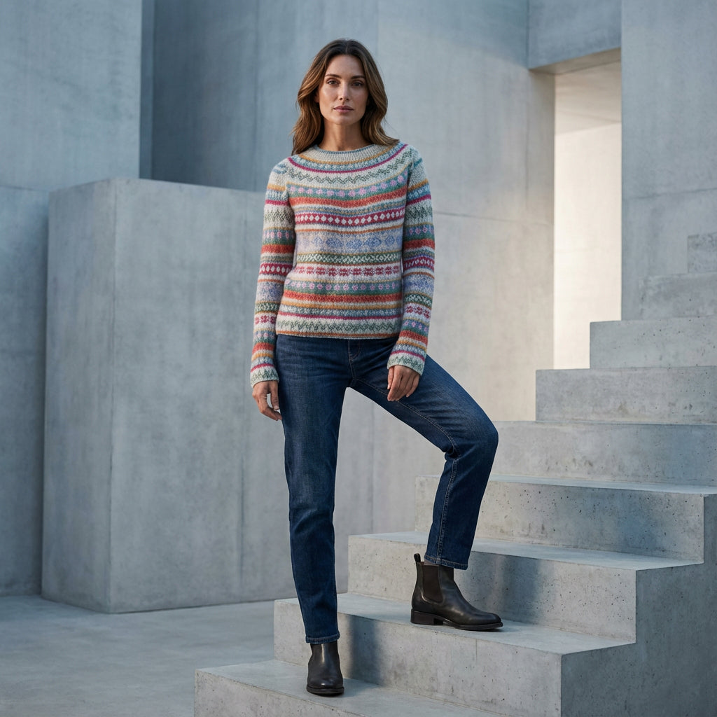 Pull Tricot Femme Avelyn | Encolure Bateau, Motif Multicolore