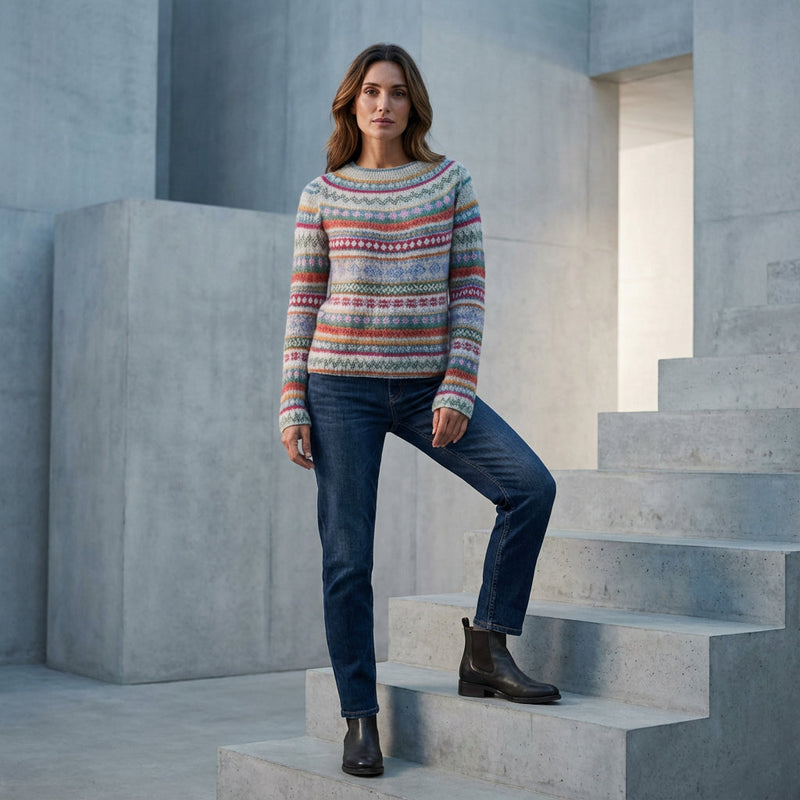 Pull Tricot Femme Avelyn | Encolure Bateau, Motif Multicolore