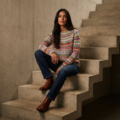 Pull Tricot Femme Avelyn | Encolure Bateau, Motif Multicolore