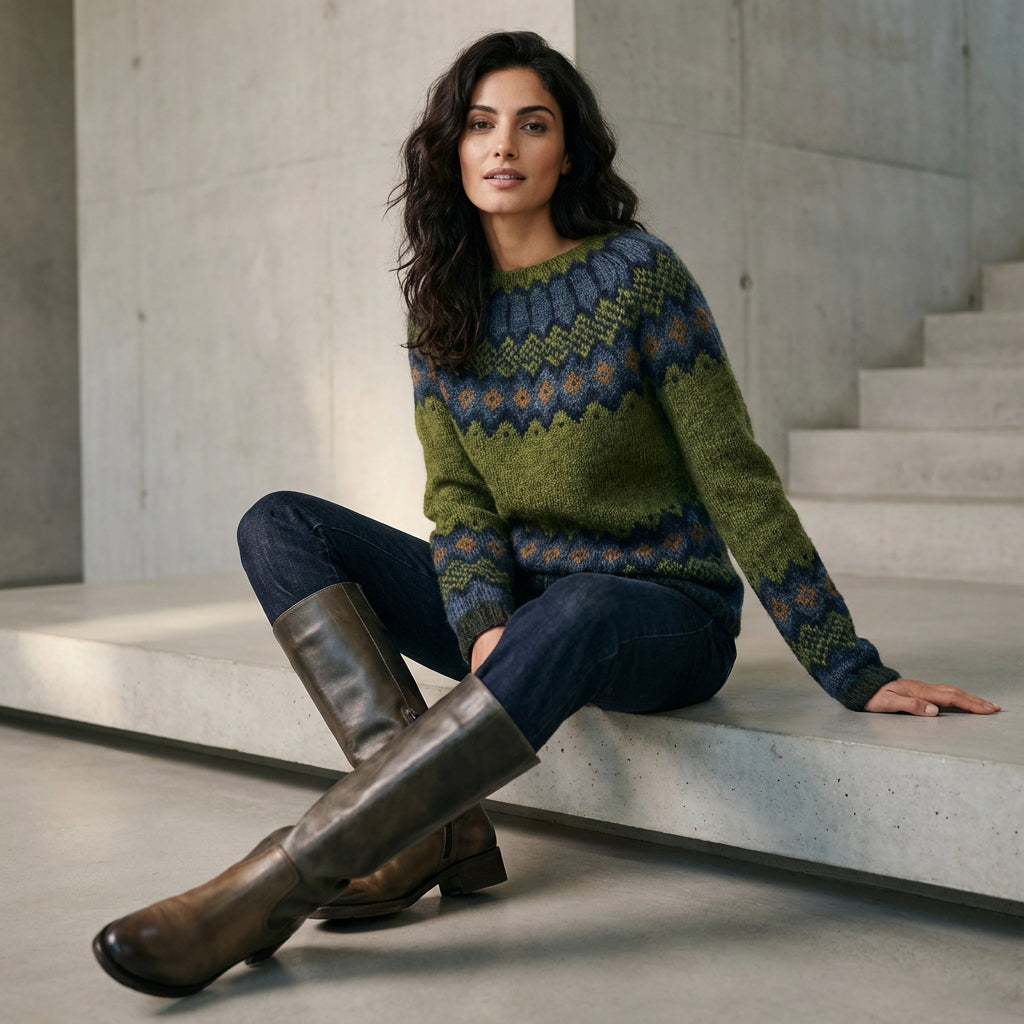 Pull Tricot Femme Avelyn | Encolure Bateau, Motif Multicolore